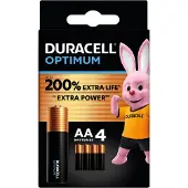 Duracell -akut Pakkauksessa 4 Optimum AA -alkaliparistoa, 1,5 V LR06