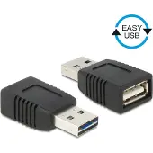 DeLOCK 65520, USB 2.0 A, USB 2.0 A, Musta