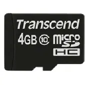 Transcend TS4GUSDC10, 4 GB, MicroSDHC, Luokka 10, NAND, 90 MB/s, Musta