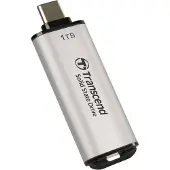 Transcend ESD300S 1 Tt USB 3.2 Gen 2 (USB-C) -ulkoinen SSD, kannettava, laitteistosalaus, salasanasuojaus, hopea