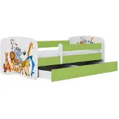 Kocot Kids Lastensänky patjalla ilman laatikkoa BabyDreams Green eläimet 140x70 cm, vihreä/valkoinen