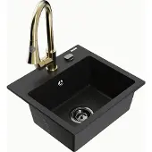 Mexen Granitiitti keittiöallas Milo hanalla ja vesilukolla, Black/Gold