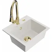 Mexen Granitiittinen keittiöallas Milo hanalla ja vesilukolla, White/Gold