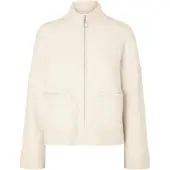 Selected Slwsia Ras Ls Knit Zipper Cardigan Noos - Cream - XXL