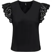 ONLY Onllou Life Emb S/S Frill Top Wvn - Black - XS