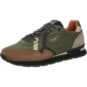 Pepe Jeans for man. PMS40007 Brit Road green leather shoes (44), Flat, Laces, Casual