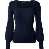 Ralph Lauren Rib-Knit Puff-Sleeve Sweater - Navy - XL