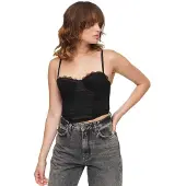 Superdry for woman. W6011751A Corset top made of satin with black mesh lace (L), Casual, Polyamide, Sleeveless / Straps