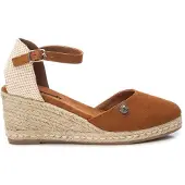 Refresh for woman. 17188203-CAMEL Brown leather espadrilles 171882 (41), 5 to 8 cm, Suede, Buckle, Casual