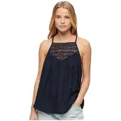 Superdry for woman. W6011860A Navy lace tank top (M), Casual, Viscose, Sleeveless / Straps