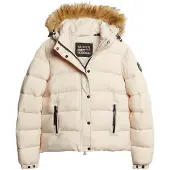 Superdry for woman. W5011569A Short quilted jacket with hood and faux fur trim in grey (L), Casual, Polyester, Sustainable