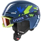 Uvex Viti Set, laskettelukypärä + laskettelulasit, juniori, tummansininen
