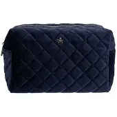 Dark Velvet Square Quilted Make-Up Pouch Small ? Navy Blue