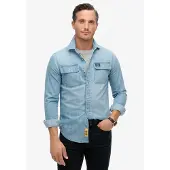 Superdry for man. M4010904A Workwear blue embroidered shirt (S), Casual, Cotton, Long sleeve