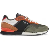 Pepe Jeans for man. PMS40021 London Grade green leather shoes (43), Flat, Suede, Laces, Casual