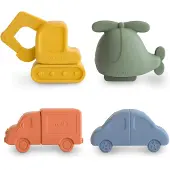 Mushie Vehicles -kylpylelusetti taaperoille | 100 % elintarvikelaatuista silikonia | Homeeton 4 kpl pakkaus