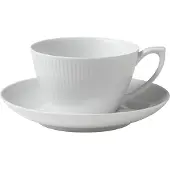 Royal Copenhagen - White Fluted Teekuppi & Lautanen 28 cl - Teemukit