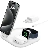 Belkin Boost Charge Qi2 15W Magneettinen 3-in-1 Latausalusta - Valkoinen
