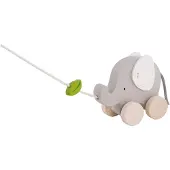 Goki Wooden Pull Animal Elephant with Leaf