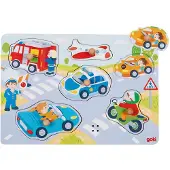 Goki Wooden Stud Puzzle Vehicles with Sound 6 pcs. Puu