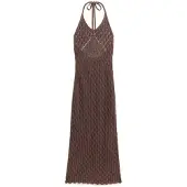Superdry for woman. W8011736A Brown Crochet Halter Dress (M), Casual, Cotton, Sleeveless / Straps