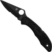 Spyderco Delica 4 Lightweight Black C11PSBBK Black FRN, partially serrated pocket knife