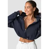 ICANIWILL Everyday Cropped Hoodie Zip Navy