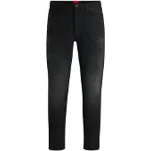HUGO for man. 50517492 Tapered fit jeans in deep black stretch denim (32/32), Casual, Organic Cotton, Sustainable