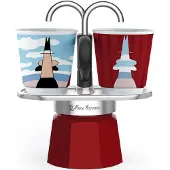 Bialetti Italienskt kaffebryggarset + 2 koppar - - MAGRITTE Mini-Espresso - Rostfritt stål / Röd