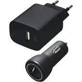 Speedlink Seinä- ja autolaturisarja USB-A & USB-C 15W, musta