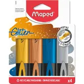 Maped Fluo Peps Classic Metallic Glitter -korostuskyn t - 4 kpl pakkaus - Opiskele ja j rjest - Ainutlaatuinen glittermuste - Monipuolinen ja mu