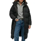 Superdry for woman. W5011801A Long quilted coat with hood black (S), Casual, Polyester, Sustainable