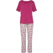LASCANA Pyjama 'Summer' tummanvihreä / syklaami / mandariini / vaalea pinkki / valkoinen