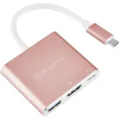 Silverstone 3.1 Gen1 USB-C -hubi, HDMI + USB-A + USB-C PD2.0 100W, pinkki