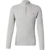 Gant for man. 8050603 Gray Cable Knit Half-Zip Sweater (L), Casual, Grey, Organic Cotton