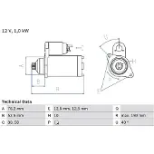 Bosch Starttimoottori - VW - Polo, Golf v, Golf iv, Beetle, Lupo, Bora, Fox, Cross-polo. Skoda - Fabia. Seat - Ibiza, Cordoba. Audi - A2