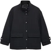 Mango High Neck Midi Wool Coat - Black - S