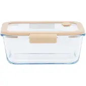 Pebbly Rectangular Glass Canister With Glass Lid And Vacuum Cap - 460 Ml - 460 ML