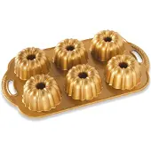 Nordic Ware -kakkuvuoka ANNIVERSARY BUNDLETTE BUNDT, 6 kuivakakulle, kullanvärinen