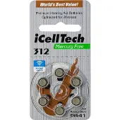 ICellTech – 312 PR41 Zinc-air batteries for hearing aid devices, Mercury Free, 1.45V 6-Pack