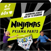 Ninjamas Ninjama pojille 4-7 vuotta Imukykyiset yöpikkuhousut, 60 kpl, kuukausilaatikko