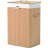 HOMCOM Laundry Basket Laundry Box Kannella Pesukangas Kangaskassi Bambu Taitettava 72L Natural 40 X 30 X 60 Cm