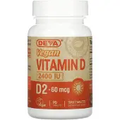 Deva , Vegan Vitamiini D, D2, 60 mcg (2 400 IU), 90 Tablettia