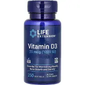 Life Extension , Vitamiini D3, 25 mcg (1 000 IU), 250 pehmeää tablettia