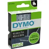 Dymo D1 märktejp standard 12mm, vit på klar, 7m rulle