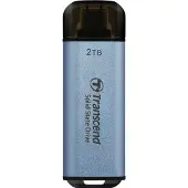 Transcend ESD300C 2 Tt USB-C -ulkoinen SSD, kannettava, laitteistosalaus, pelikäyttöön, sininen