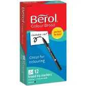 Berol -huopakynät värittämiseen, leveä kärki (1,2 mm), pestävä, musta 12 kpl