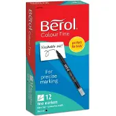 Berol -huopakynät värittämiseen, kapea kärki (0,6 mm), pestävä, musta, 12 kpl