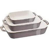 Staub Set Med Ancient Grey Rektangulära Ugnsformar 3-Delar - White - 1X 20X 16CM;1X 27X 20CM;1X 34X 24CM