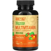 Deva , kasvissyöjämultivitamiini & mineraalivalmiste vihreillä, rauta- ja vapaaruokainen, 90 keraattitabeltti